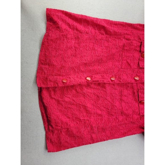 Marc By Marc Jacobs Women 2 Candy Apple Red Button Up Top Floral Jacquard Blouse - Picture 2 of 7